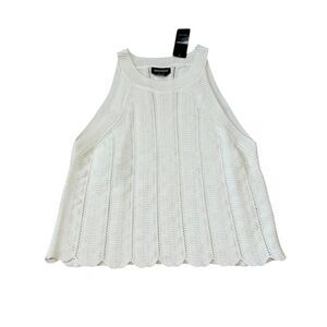 BEBE Scallop Hem Pointelle Sweater Halter Top Size S/M